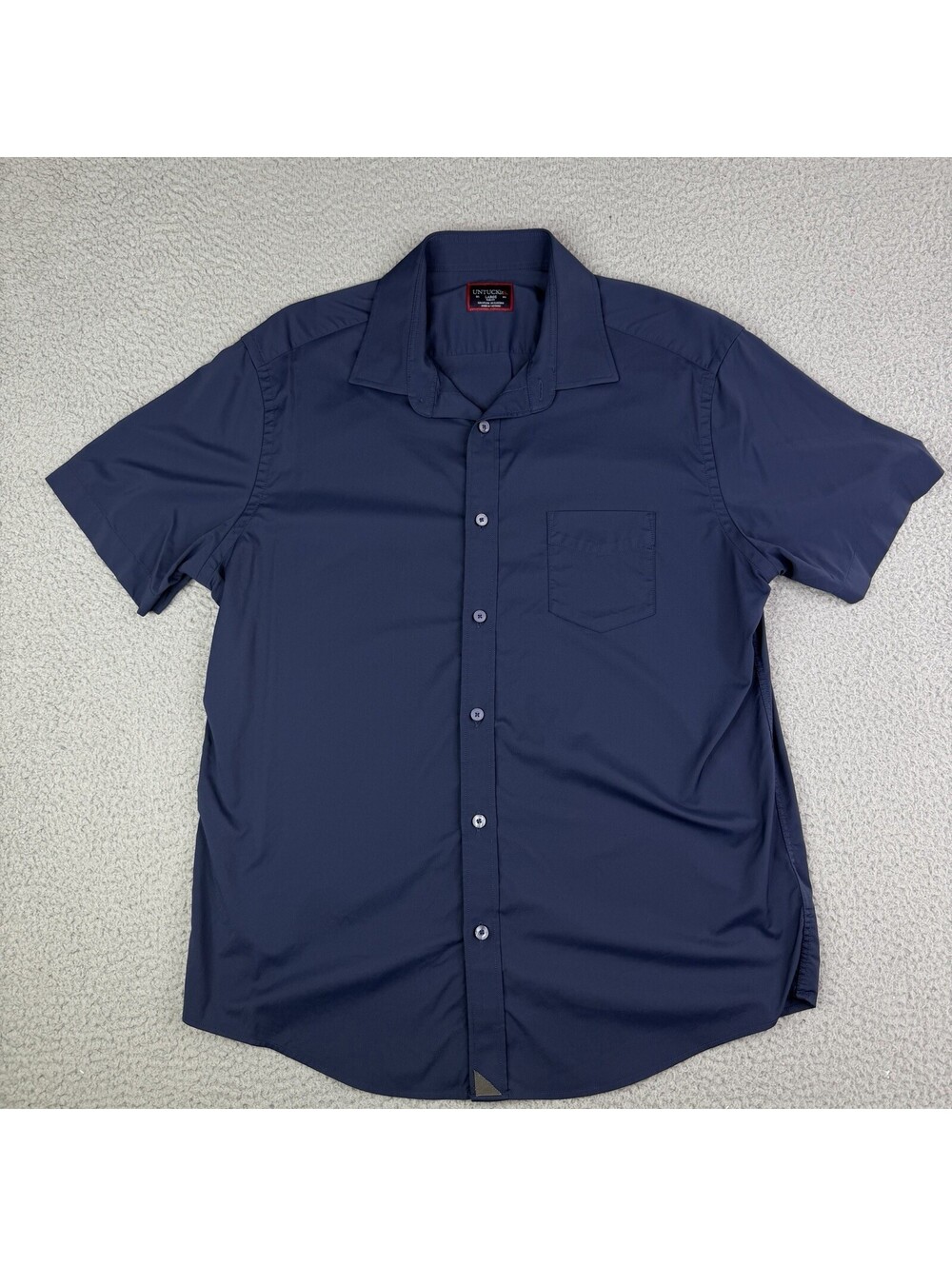 UNTUCKit Gironde SS Slim Fit Short Sleeve Button Up Navy Blue Shirt Men's L